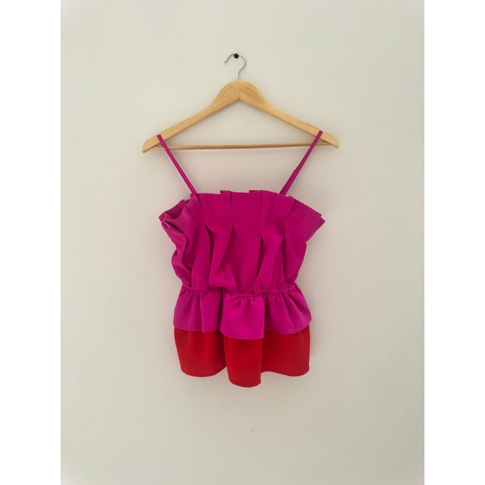 TCEC Magenta Fuscia Pink Off Shoulder Tiered Ruffle Top Sz M